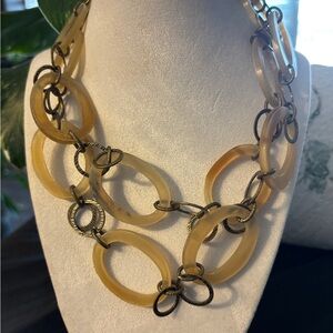 Silpada K&R Large Oval Link Necklace Resin Horn Look Statement Necklace